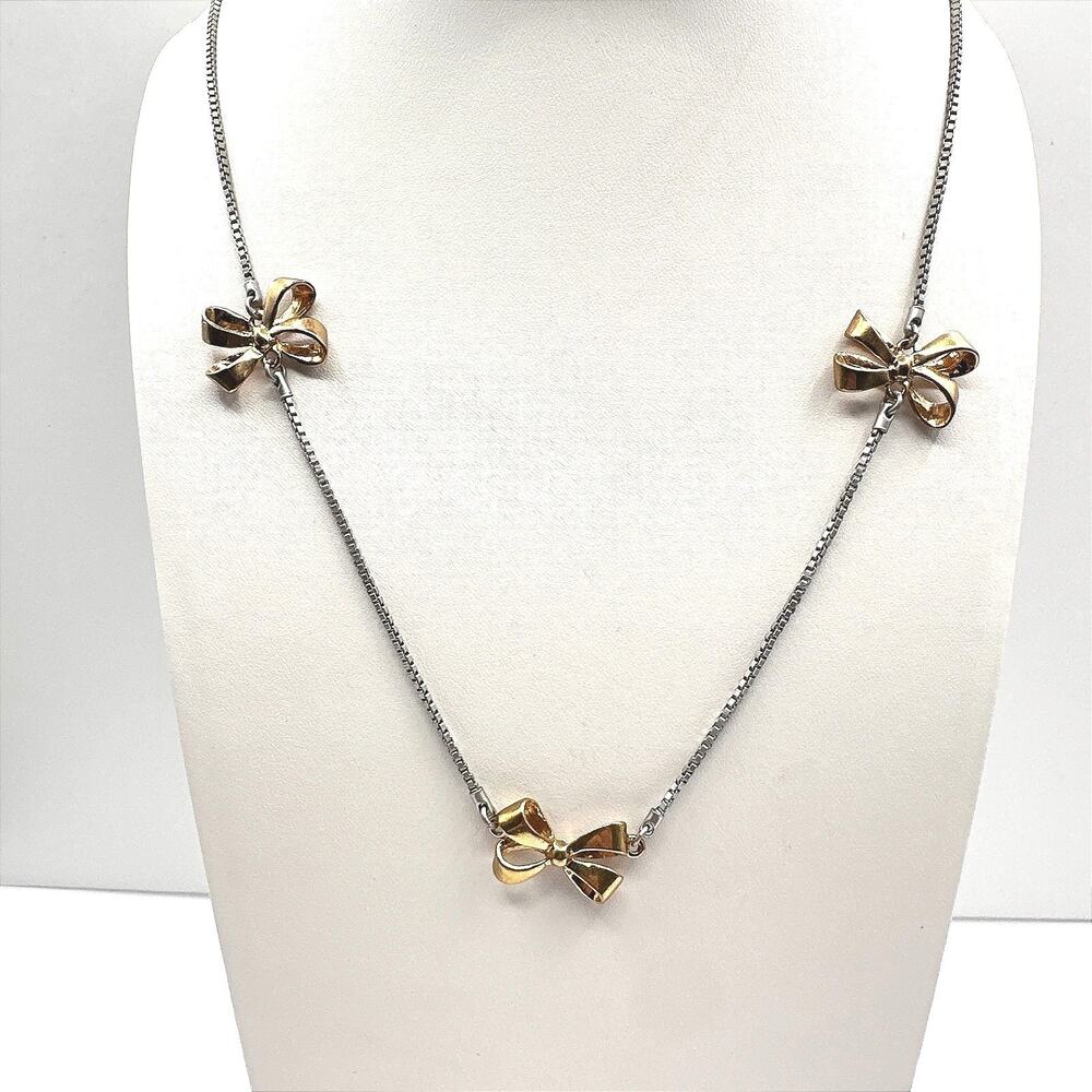 Unbranded Necklace Vintage 90s Y2K Women 17" Gold Silver Excellent Bow Station